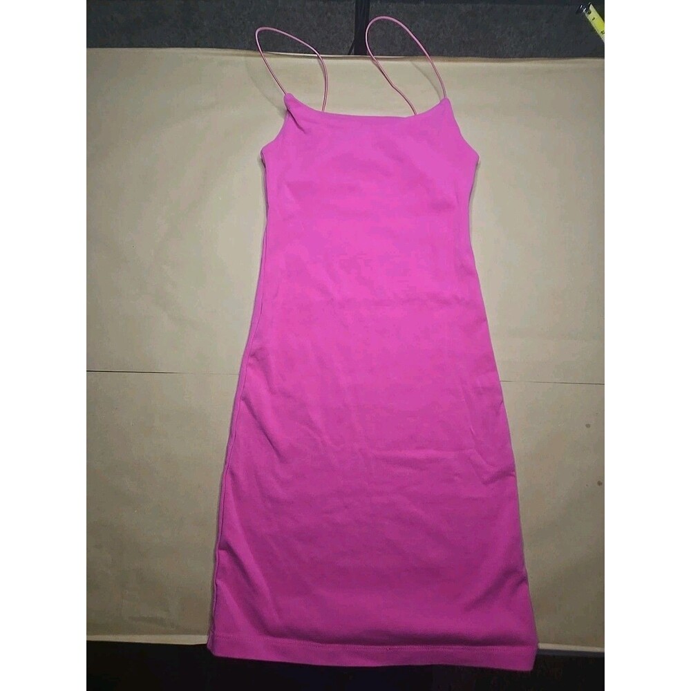 ZARA Stretchy Strappy MINI DRESS W/zipper HOT Pink Size Medium